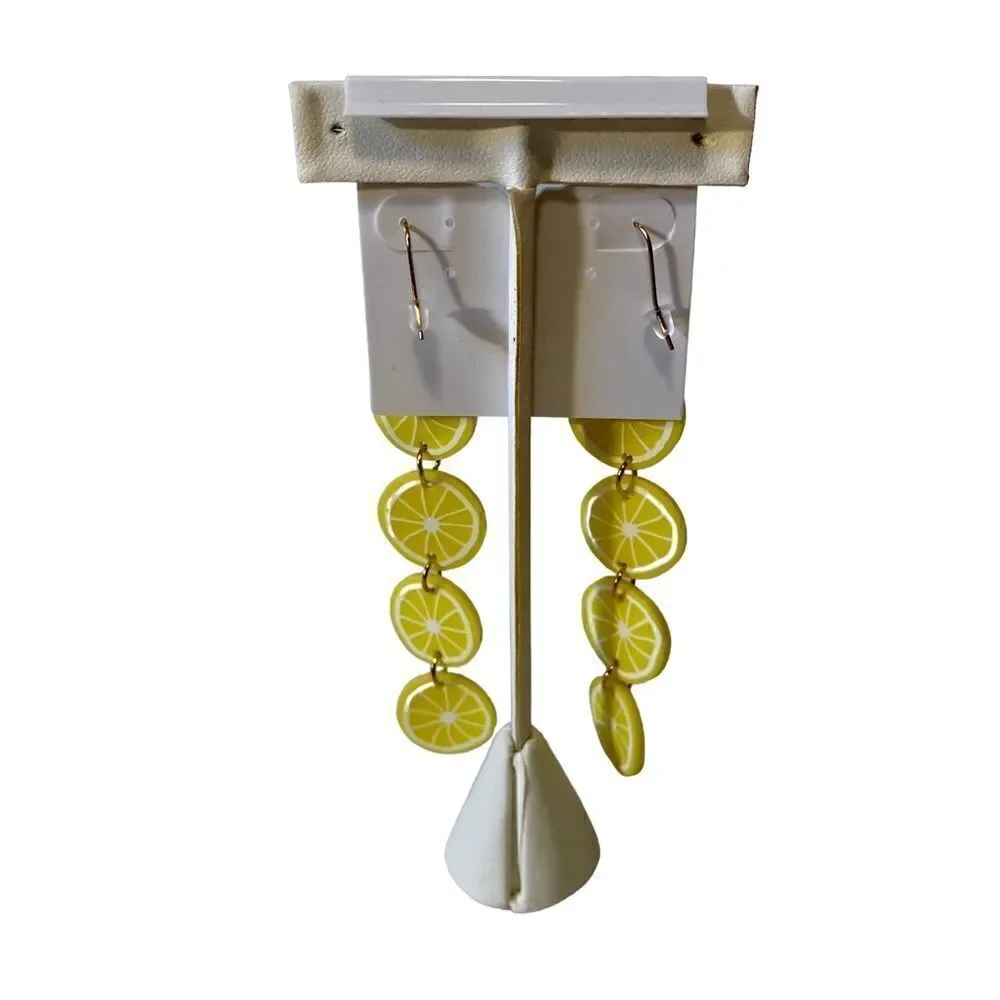 Lemon slices long drop earrings w/gold hardware. Sooo Cute!!